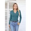 imageVICHYIE Womens Long Sleeve Shirts Lapel V Neck Slim Fitted Ribbed Knit Trendy Tight Polo TopsLongteal