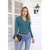 imageVICHYIE Womens Long Sleeve Shirts Lapel V Neck Slim Fitted Ribbed Knit Trendy Tight Polo TopsLongteal