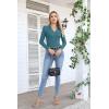 imageVICHYIE Womens Long Sleeve Shirts Lapel V Neck Slim Fitted Ribbed Knit Trendy Tight Polo TopsLongteal