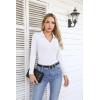imageVICHYIE Womens Long Sleeve Shirts Lapel V Neck Slim Fitted Ribbed Knit Trendy Tight Polo TopsLongwhite