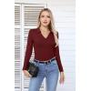 imageVICHYIE Womens Long Sleeve Shirts Lapel V Neck Slim Fitted Ribbed Knit Trendy Tight Polo TopsLongwine Red