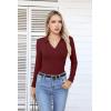 imageVICHYIE Womens Long Sleeve Shirts Lapel V Neck Slim Fitted Ribbed Knit Trendy Tight Polo TopsLongwine Red