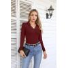 imageVICHYIE Womens Long Sleeve Shirts Lapel V Neck Slim Fitted Ribbed Knit Trendy Tight Polo TopsLongwine Red