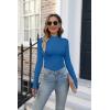 imageVICHYIE Womens Mock Neck Ribbed Long Sleeve Shirts Fall Slim Fitted TopsBlue
