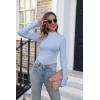 imageVICHYIE Womens Mock Neck Ribbed Long Sleeve Shirts Fall Slim Fitted TopsBlue Grey