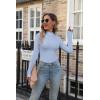 imageVICHYIE Womens Mock Neck Ribbed Long Sleeve Shirts Fall Slim Fitted TopsBlue Grey
