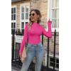 imageVICHYIE Womens Mock Neck Ribbed Long Sleeve Shirts Fall Slim Fitted TopsHot Pink