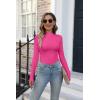 imageVICHYIE Womens Mock Neck Ribbed Long Sleeve Shirts Fall Slim Fitted TopsHot Pink