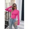 imageVICHYIE Womens Mock Neck Ribbed Long Sleeve Shirts Fall Slim Fitted TopsHot Pink