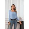imageVICHYIE Womens Summer Short Sleeve Tops Square Neck Ribbed Slim Fitted Shirts Casual Tee TshirtLongblue Grey