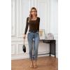 imageVICHYIE Womens Summer Short Sleeve Tops Square Neck Ribbed Slim Fitted Shirts Casual Tee TshirtLongcoffee