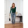 imageVICHYIE Womens Summer Short Sleeve Tops Square Neck Ribbed Slim Fitted Shirts Casual Tee TshirtLongdark Green