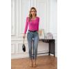 imageVICHYIE Womens Summer Short Sleeve Tops Square Neck Ribbed Slim Fitted Shirts Casual Tee TshirtLonghot Pink