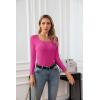 imageVICHYIE Womens Summer Short Sleeve Tops Square Neck Ribbed Slim Fitted Shirts Casual Tee TshirtLonghot Pink