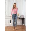 imageVICHYIE Womens Summer Short Sleeve Tops Square Neck Ribbed Slim Fitted Shirts Casual Tee TshirtLonglight Pink