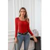 imageVICHYIE Womens Summer Short Sleeve Tops Square Neck Ribbed Slim Fitted Shirts Casual Tee TshirtLongred