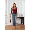 imageVICHYIE Womens Summer Short Sleeve Tops Square Neck Ribbed Slim Fitted Shirts Casual Tee TshirtLongwine Red