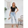 imageVICHYIE Womens Summer Short Sleeve Tops Square Neck Ribbed Slim Fitted Shirts Casual Tee TshirtShortblack
