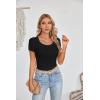 imageVICHYIE Womens Summer Short Sleeve Tops Square Neck Ribbed Slim Fitted Shirts Casual Tee TshirtShortblack