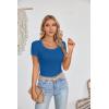 imageVICHYIE Womens Summer Short Sleeve Tops Square Neck Ribbed Slim Fitted Shirts Casual Tee TshirtShortblue