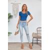 imageVICHYIE Womens Summer Short Sleeve Tops Square Neck Ribbed Slim Fitted Shirts Casual Tee TshirtShortblue