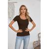 imageVICHYIE Womens Summer Short Sleeve Tops Square Neck Ribbed Slim Fitted Shirts Casual Tee TshirtShortcoffee