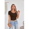 imageVICHYIE Womens Summer Short Sleeve Tops Square Neck Ribbed Slim Fitted Shirts Casual Tee TshirtShortcoffee