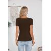 imageVICHYIE Womens Summer Short Sleeve Tops Square Neck Ribbed Slim Fitted Shirts Casual Tee TshirtShortcoffee