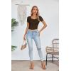 imageVICHYIE Womens Summer Short Sleeve Tops Square Neck Ribbed Slim Fitted Shirts Casual Tee TshirtShortcoffee