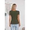 imageVICHYIE Womens Summer Short Sleeve Tops Square Neck Ribbed Slim Fitted Shirts Casual Tee TshirtShortgreen