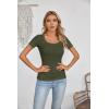 imageVICHYIE Womens Summer Short Sleeve Tops Square Neck Ribbed Slim Fitted Shirts Casual Tee TshirtShortgreen