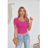 imageVICHYIE Womens Summer Short Sleeve Tops Square Neck Ribbed Slim Fitted Shirts Casual Tee TshirtShorthot Pink