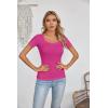 imageVICHYIE Womens Summer Short Sleeve Tops Square Neck Ribbed Slim Fitted Shirts Casual Tee TshirtShorthot Pink