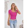 imageVICHYIE Womens Summer Short Sleeve Tops Square Neck Ribbed Slim Fitted Shirts Casual Tee TshirtShorthot Pink