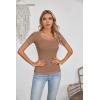 imageVICHYIE Womens Summer Short Sleeve Tops Square Neck Ribbed Slim Fitted Shirts Casual Tee TshirtShortkhaki