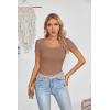imageVICHYIE Womens Summer Short Sleeve Tops Square Neck Ribbed Slim Fitted Shirts Casual Tee TshirtShortkhaki