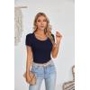 imageVICHYIE Womens Summer Short Sleeve Tops Square Neck Ribbed Slim Fitted Shirts Casual Tee TshirtShortnavy