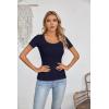 imageVICHYIE Womens Summer Short Sleeve Tops Square Neck Ribbed Slim Fitted Shirts Casual Tee TshirtShortnavy