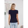 imageVICHYIE Womens Summer Short Sleeve Tops Square Neck Ribbed Slim Fitted Shirts Casual Tee TshirtShortnavy