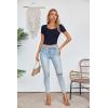 imageVICHYIE Womens Summer Short Sleeve Tops Square Neck Ribbed Slim Fitted Shirts Casual Tee TshirtShortnavy