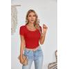 imageVICHYIE Womens Summer Short Sleeve Tops Square Neck Ribbed Slim Fitted Shirts Casual Tee TshirtShortred