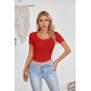 imageVICHYIE Womens Summer Short Sleeve Tops Square Neck Ribbed Slim Fitted Shirts Casual Tee TshirtShortred