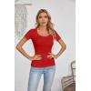 imageVICHYIE Womens Summer Short Sleeve Tops Square Neck Ribbed Slim Fitted Shirts Casual Tee TshirtShortred