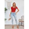 imageVICHYIE Womens Summer Short Sleeve Tops Square Neck Ribbed Slim Fitted Shirts Casual Tee TshirtShortred