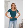 imageVICHYIE Womens Summer Short Sleeve Tops Square Neck Ribbed Slim Fitted Shirts Casual Tee TshirtShortteal