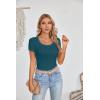 imageVICHYIE Womens Summer Short Sleeve Tops Square Neck Ribbed Slim Fitted Shirts Casual Tee TshirtShortteal