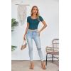 imageVICHYIE Womens Summer Short Sleeve Tops Square Neck Ribbed Slim Fitted Shirts Casual Tee TshirtShortteal