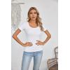 imageVICHYIE Womens Summer Short Sleeve Tops Square Neck Ribbed Slim Fitted Shirts Casual Tee TshirtShortwhite