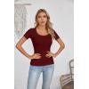imageVICHYIE Womens Summer Short Sleeve Tops Square Neck Ribbed Slim Fitted Shirts Casual Tee TshirtShortwine Red