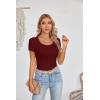 imageVICHYIE Womens Summer Short Sleeve Tops Square Neck Ribbed Slim Fitted Shirts Casual Tee TshirtShortwine Red